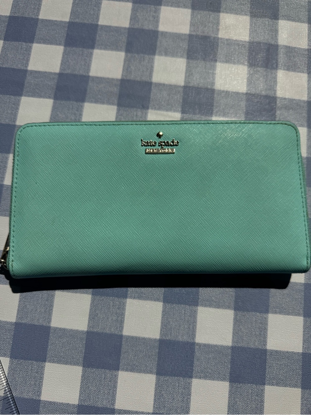 kate spade seafoam zip-around saffiano wallet